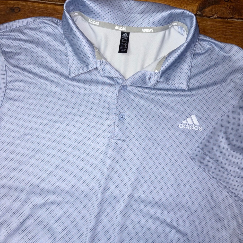 Adidas Golf Polo Shirt Mens XL Blue Micro Dot Short Sleeve Performance Top